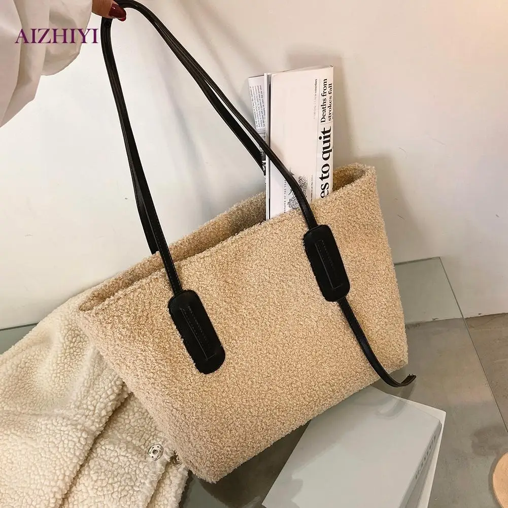 

Fashion Exquisite Shopping Bags Zipper Women Plush Shoulder Bag Handbag Daily Casual Soft Plush Winter Totes