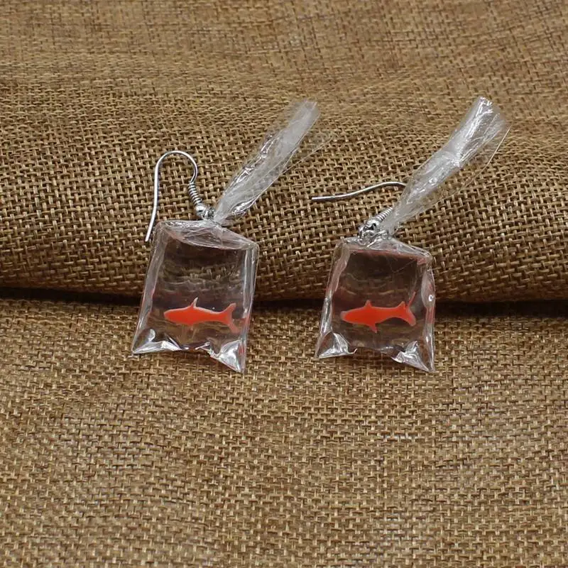 Креативные забавные серьги золотые рыбки прозрачные в форме сумки новые Крючки
