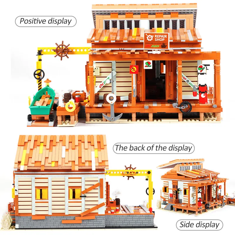 

2119pcs Creator Movie Series Friends House Shipyard Building Blocks Fishing Boat Repair Shop Ideas City Bricks Toys For Children
