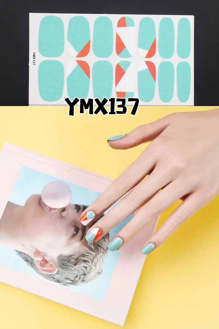 YMX-137 14 наконечников клей для накладных ногтей стикер DIY маникюр Снежинка Блестящий лак для ногтей с блестками полоски Обертывания Аксессуары - Цвет: YMX-137