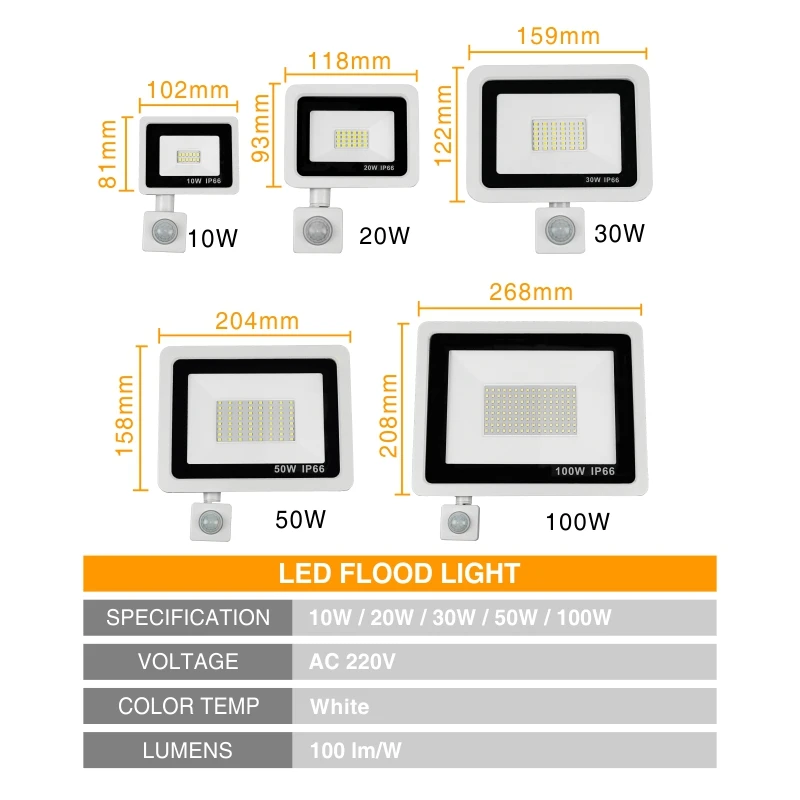 Светодиодный PIR датчик движения прожектор светильник 10 Вт 20 30 50 100