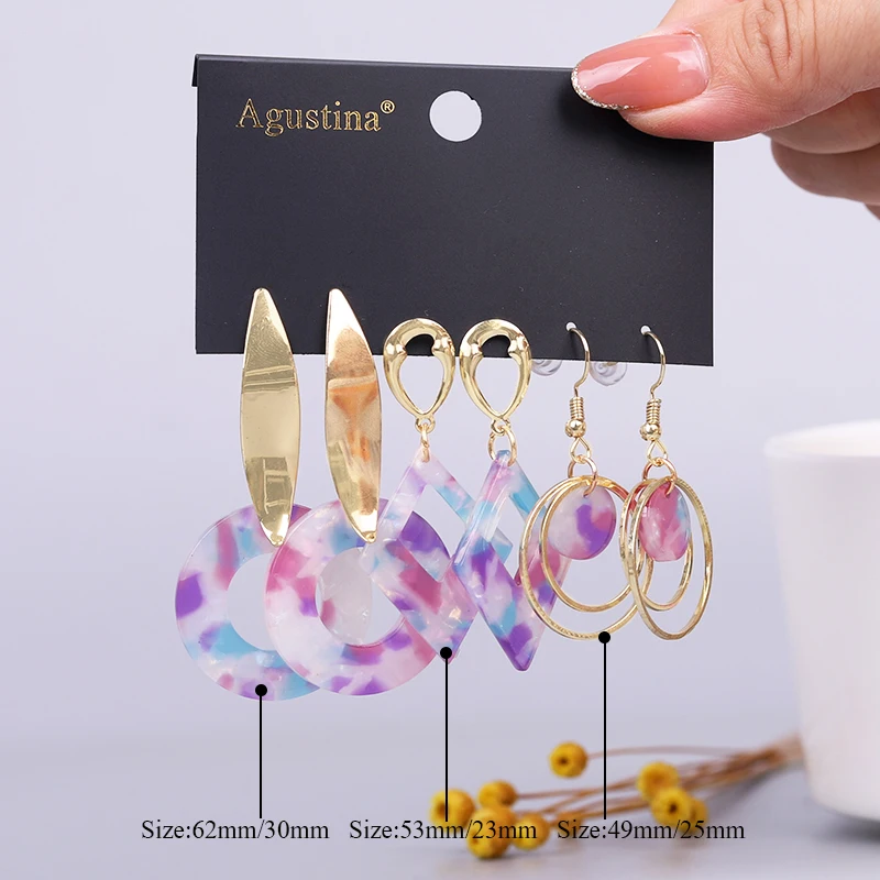 Набор серег женских из акриловых и красных фигур бижутерия в стиле бохо длинные