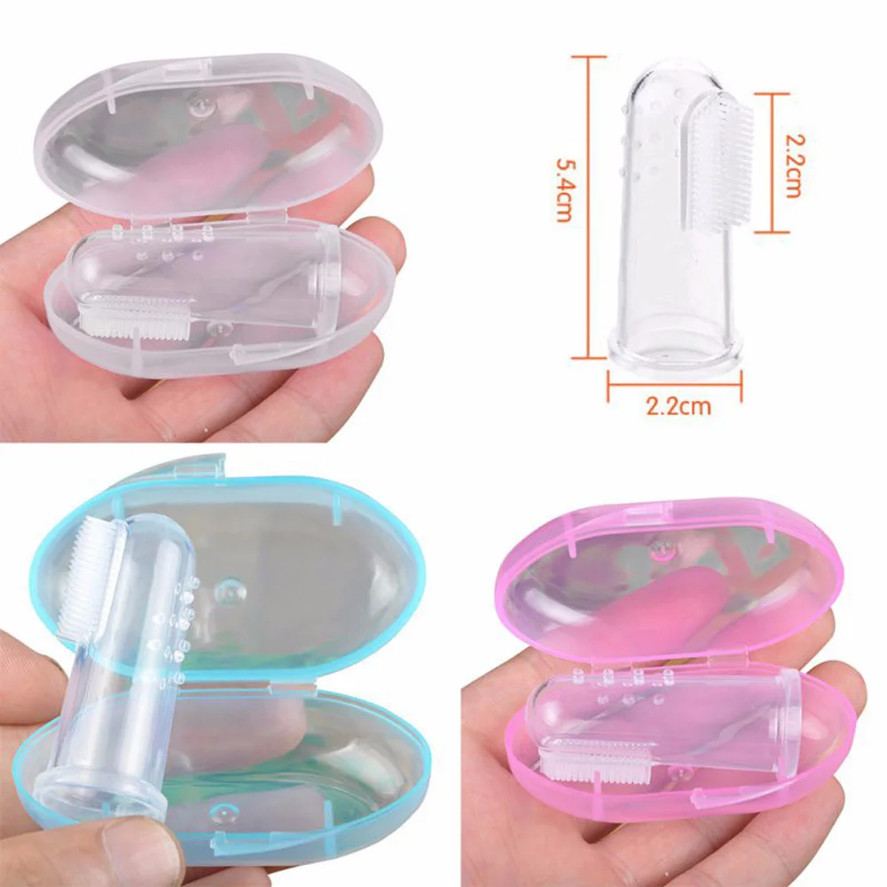 

Cute Baby Finger Toothbrush With Box Children Teeth Clear Massage Soft Silicone Infant Rubber Cleaning Brush Infant Massager Set