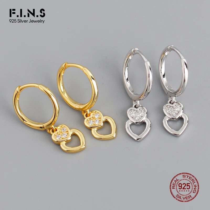 

F.I.N.S натуральная 925 Висячие серьги из серебра 925 пробы с кубическим цирконием в форме сердца серебро 925 серьги для женщин, хорошее ювелирное и...