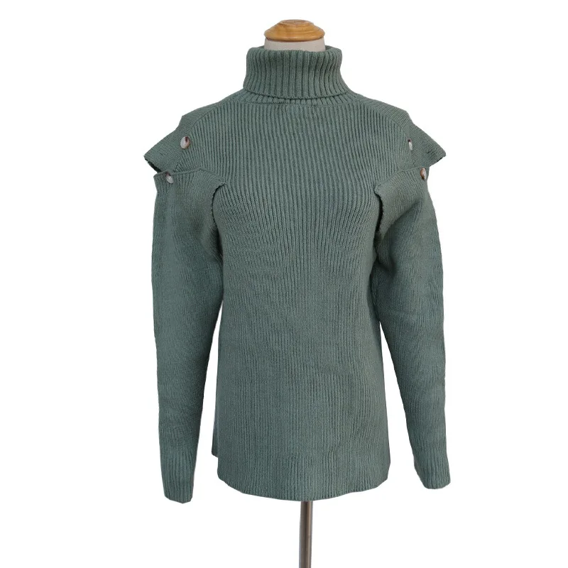 Women Sweater Turtleneck Vintage Hollow Out Sweaters khaki Green Coffee All Match Pullovers 2019 New | Женская одежда