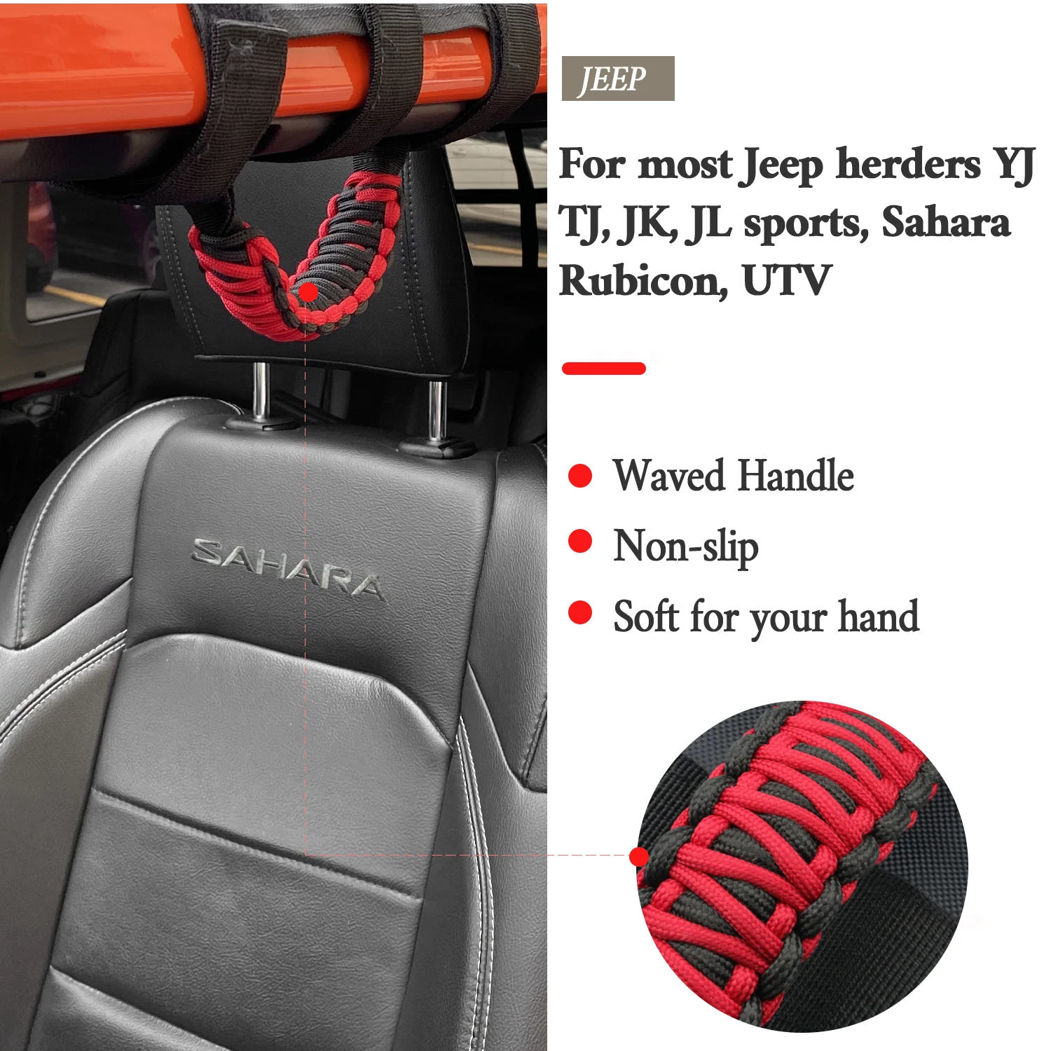 Рулонная рукоятка из Паракорда для Jeep Wrangler YJ TJ JK JL JLU цвет