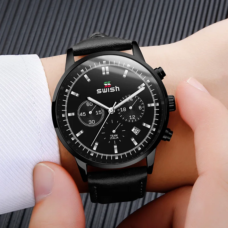 SWISH Модные мужские наручные часы кварцевые водонепроницаемые Хронограф