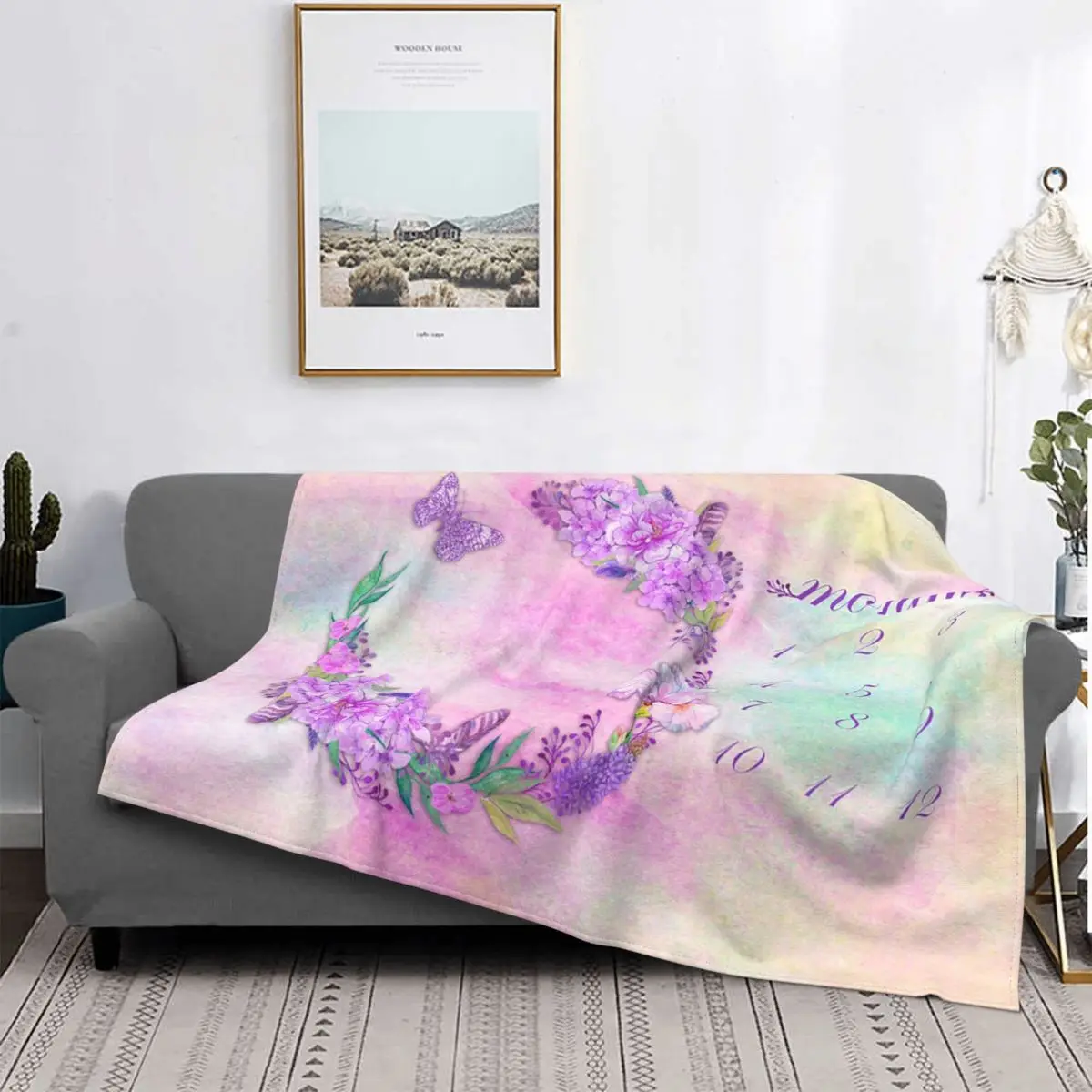 

Purple Flowers Newborn Baby Blanket Fleece Newborn Monthly Record Growth Soft Throw Blanket for Bedding Couch Bedding Throws