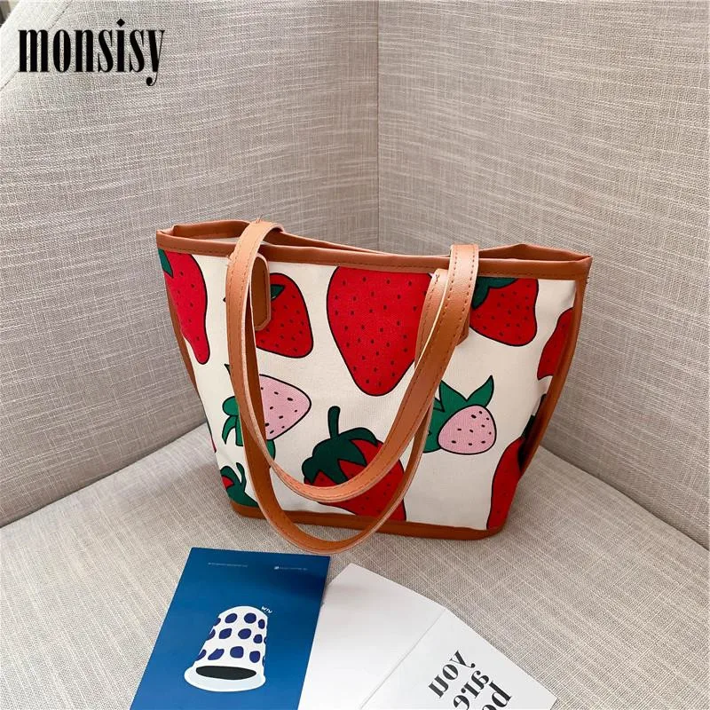 Monsisy Красивая парусиновая сумка для женщин 2020 девушек на плечо модная Клубничная
