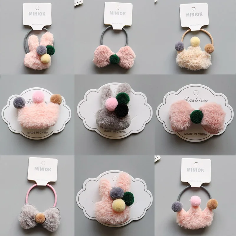 

1PC Girls Fluffy Crown Hair Tie Bowknot Faux Fur Hair Band Hair Clip Hair Accessories Elastics Scrunchie Ponytail Holder Popular