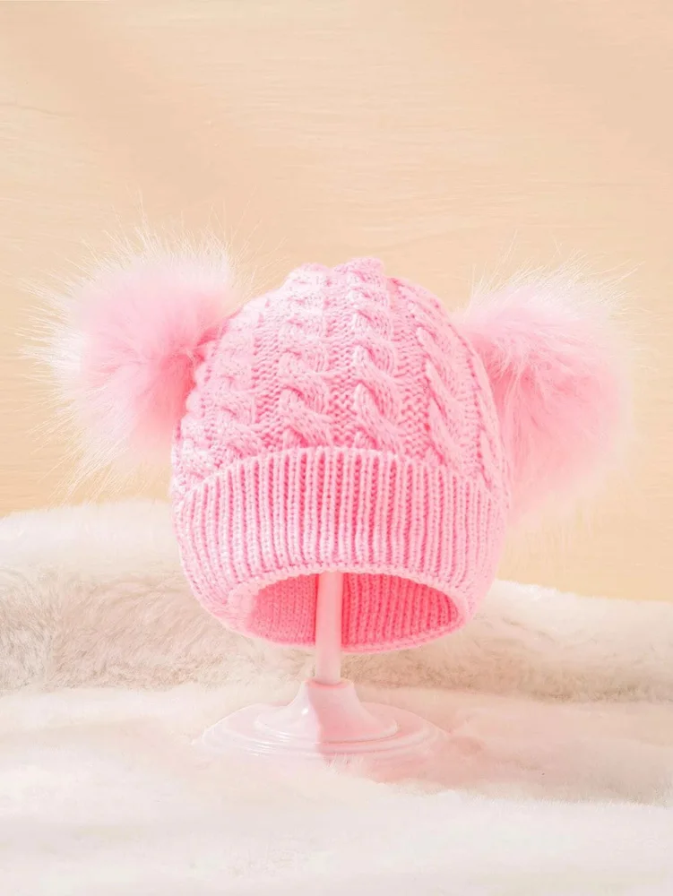 Warm Baby Boys Girls Pom Pom Beanie Hat Cap Winter Toddler Plain Solid Knit Thick Outdoor Caps for 0-24 Months Babies enlarge