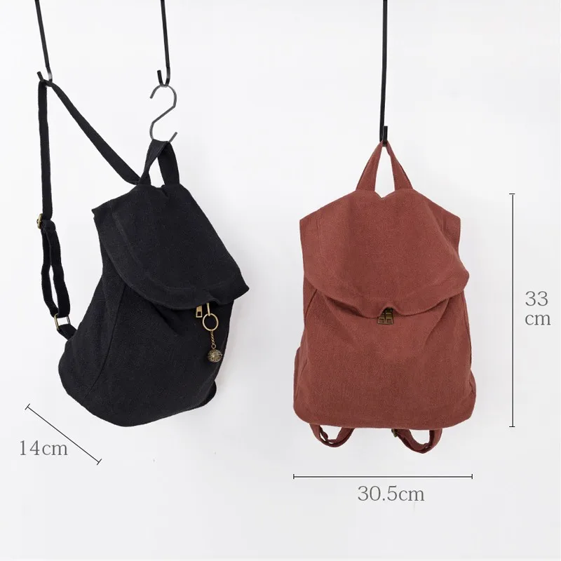

YourSeason Ladies Casual Cotton Linen Retro 2021 Simple Bagpack Large Capacity Hasp Solid Color Women Travel Backpack