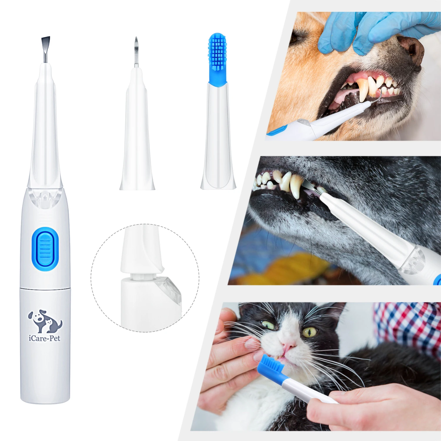 Dog Toothbrush Pet Ultrasonic Dental Calculus Remover with 3 Tools for Home or Clinic Dog Electric Toothbrush