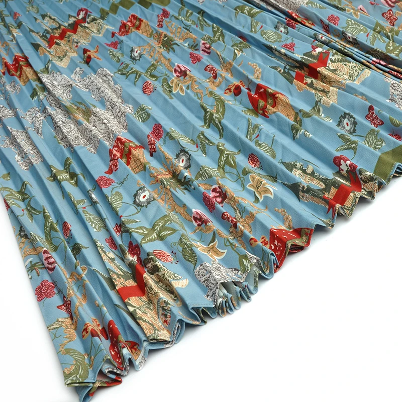 

AELESEEN Runway Fashion Shirt Dress Women Spring New Beading Diamonds Lace Floral Print Long Pleated Elegant Dress