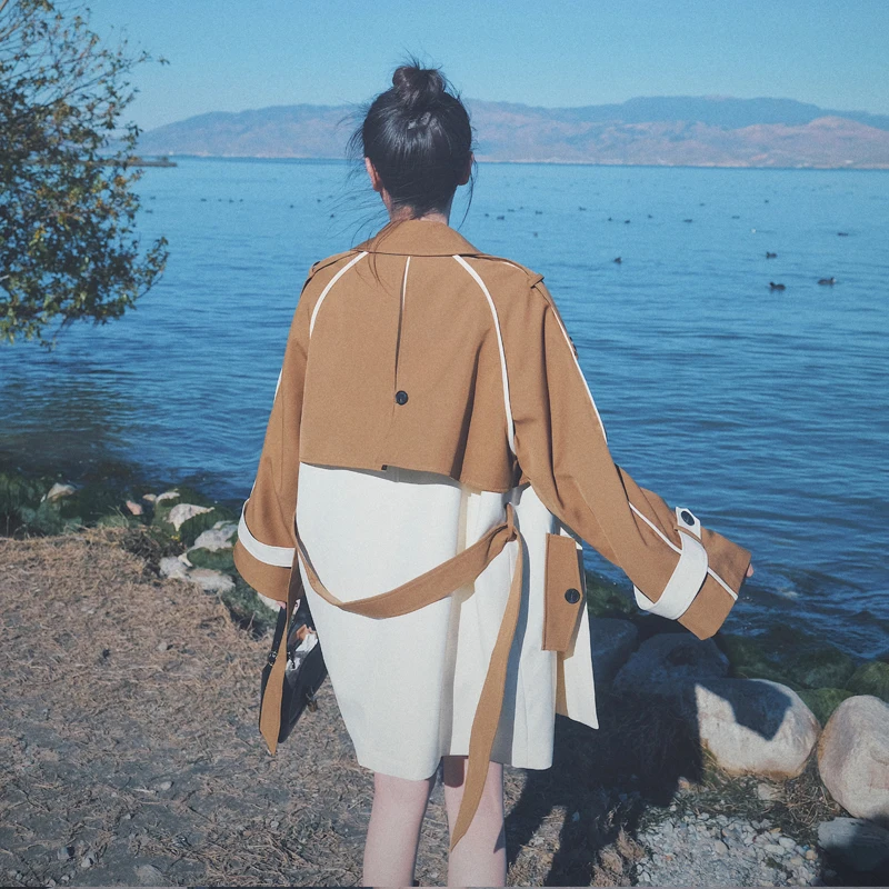 

Korean Clothes Ladies Windbreaker Women Fashion Loose Spring Autumn Coat Long Sleeve Casual Temperament Suit Collar Buttons