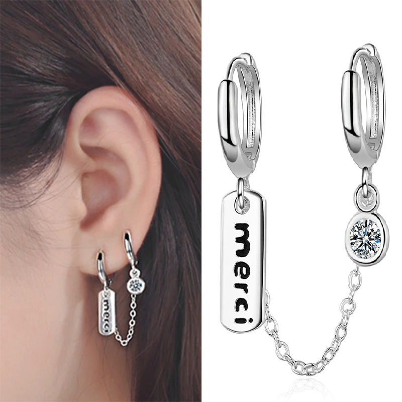 

Белые серьги-обручи, Двойные серьги на цепочке, сиамские серьги, украшения для ушей, женские серьги