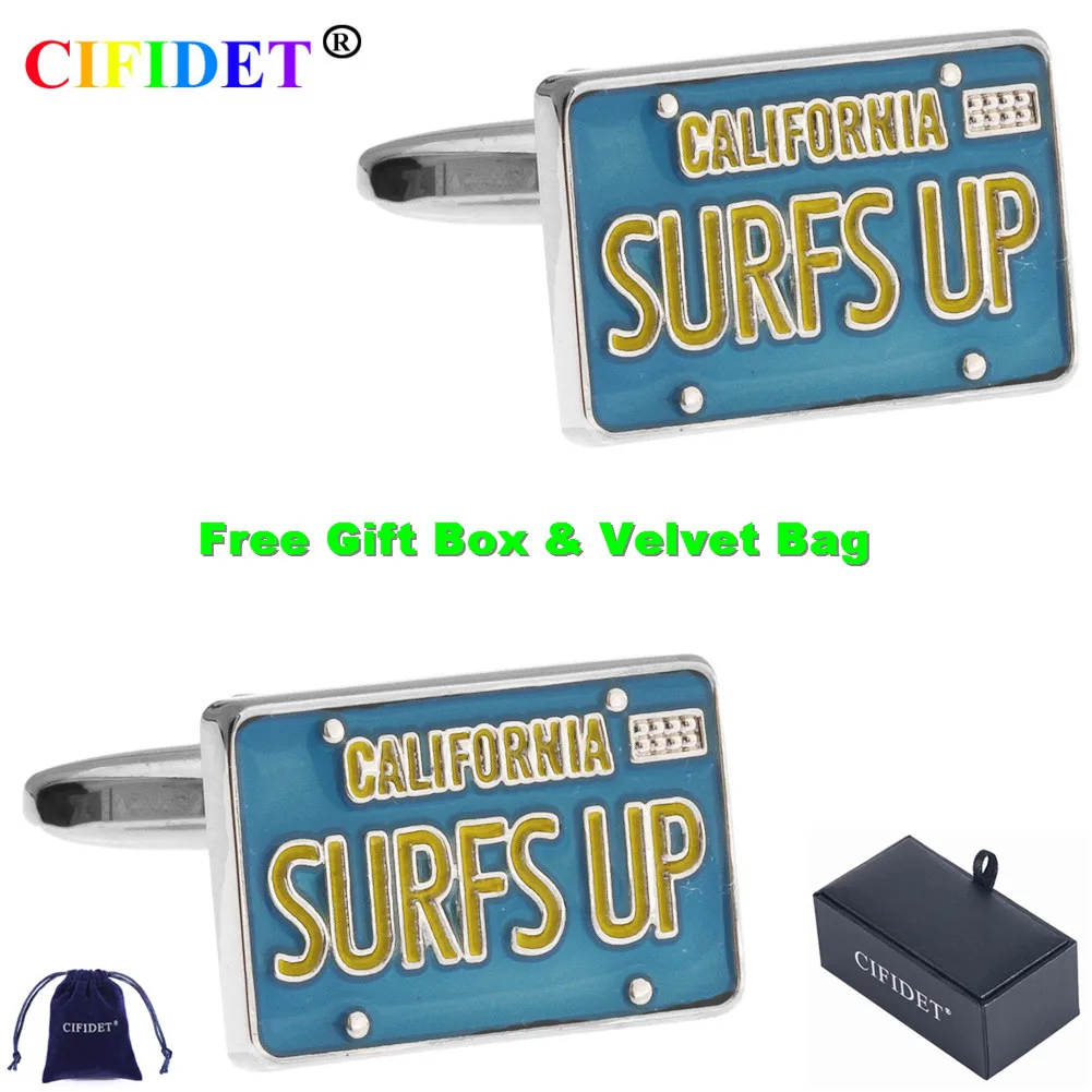 

CIFIDET Sports Cufflink Modern SURFS UP Shirt Cuff Link With Velvet Bag and Gift Box Jewelry Accessories Present for Men