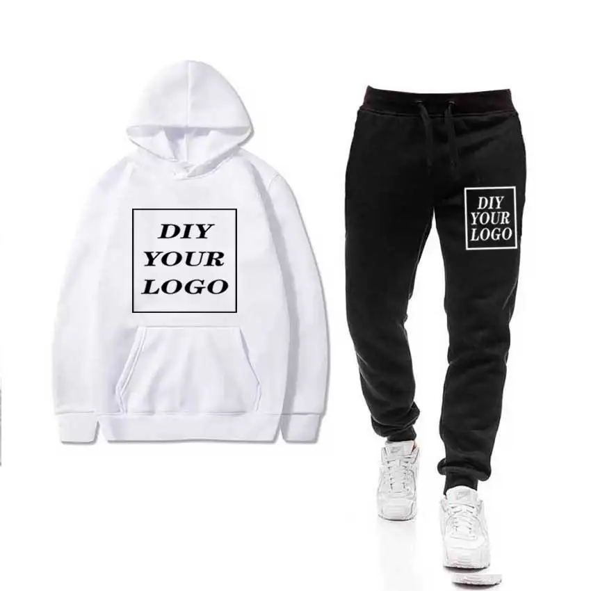 custom logo Print Мужские комплекты, спортивная одежда, Толстая Толстовка+ штаны, логотип «сделай сам», спортивные костюмы, повседневные толстовки, спортивный костюм, мужская спортивная одежда, спортивные штаны для фитнеса - Цвет: custom logo Print