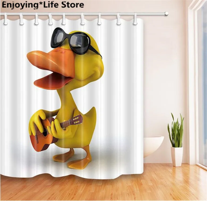 

Cool Duck Playing Guitar Shower Curtain Waterproof Fabric Shower Curtain Bathroom Decoration 72inch x72inch with 12 Hooks