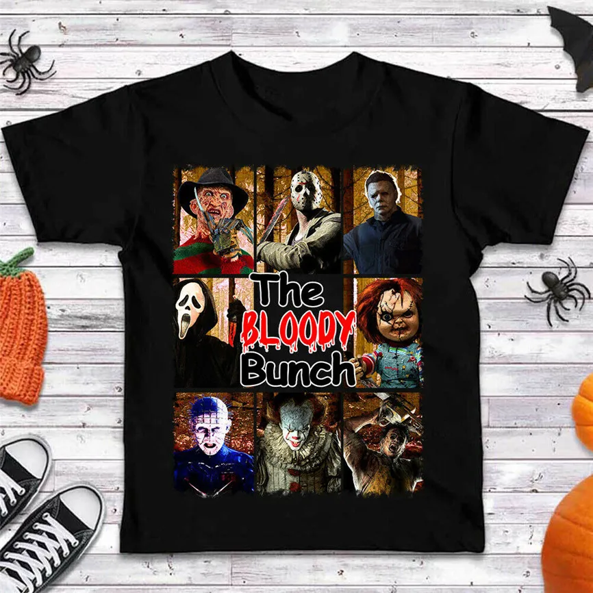 Чёрная футболка с героями ужасов подарок на Хэллоуин для мужчин и женщин