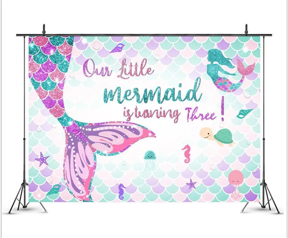 

Little Mermaid Photography Backdrops Photophone Celebration Birthday Party Background for Photo Studio