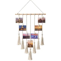 hanging photo display macrame wall hanging pictures organizer home decor with 25 wood clips