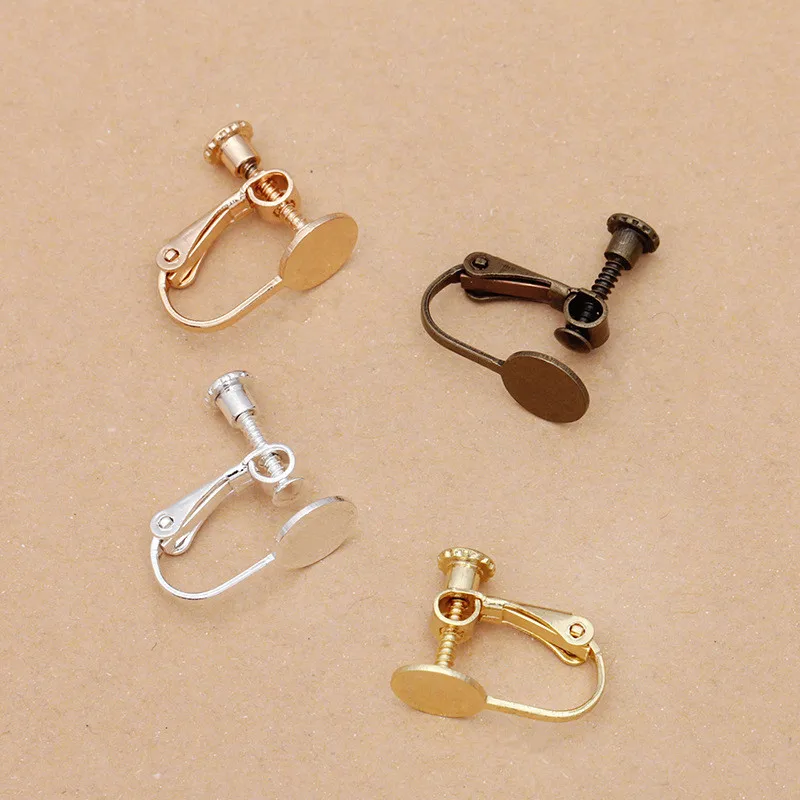 

50pcs 13x16.5mm Silver Color Ear Clip Metal Copper Ear Clip 8mm Flat Round Base Earrings Setting For DIY Jewelry Making