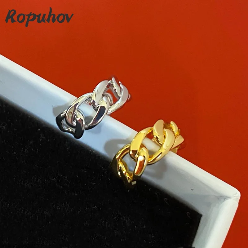 

ROPUHOV 2021 Jewery Trendy Korean Simple Fashion Metal Gilded Hemp Hollow Chain Male Female Couples Earless Hole Ear Bone Clip