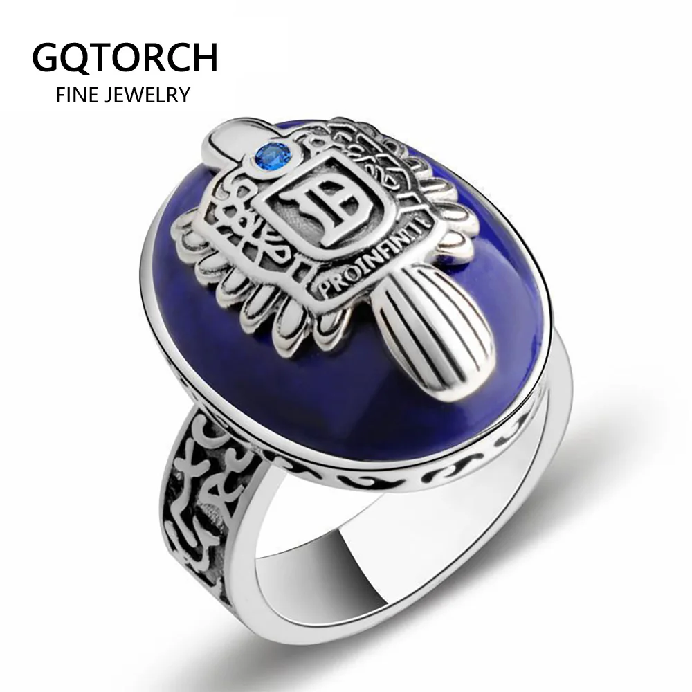 Damon Salvatore Ring Men's with Lapis Lazuli Gem Natural Stone - Real 925 Sterling Silver Vampire Diaries Fine Jewelry image 2