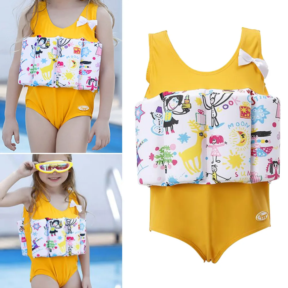 

Float Suit Toddler Swimsuit Kids Swim Training Aid Vest Suit with Removable Buoyancy Float for Toddler Girls Size (Yell
