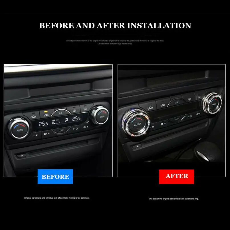 

2Pcs Bling Diamond Air-Condition AC Adjust Buttons Ring Trim For Mazda Axela CX-4 CX-5 ATENZA