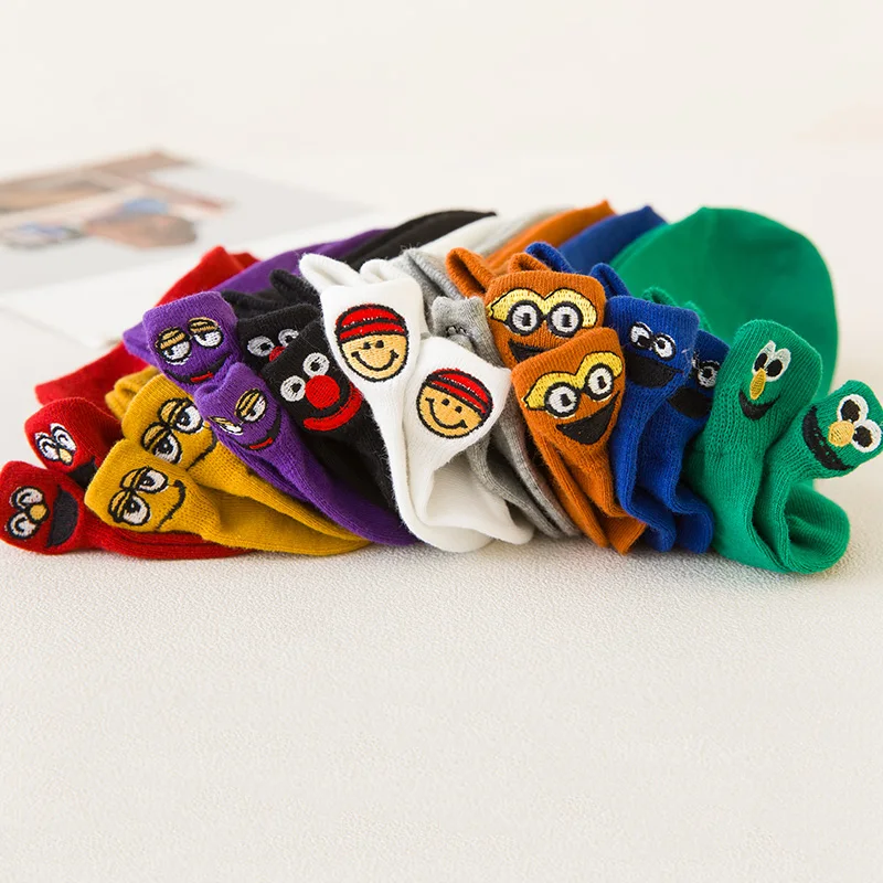 5 пар/упак. хлопковые носки женские Харадзюку с вышитыми героями