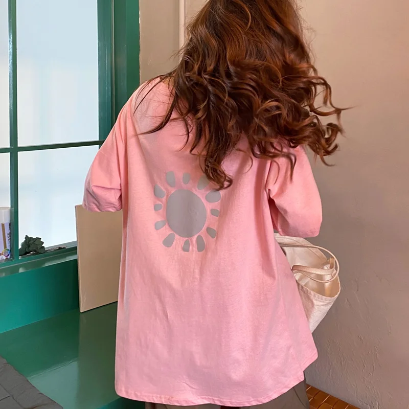 

Reflective Short-sleeved T-shirt Women Super Popular Loose Korean Style Trendy Style Rac