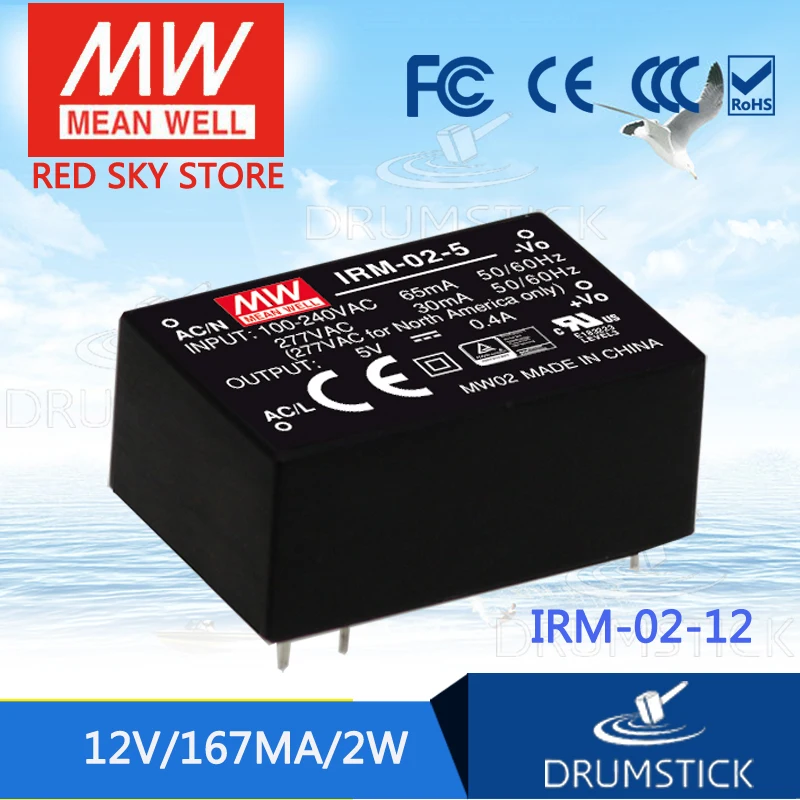 Бренд MEAN WELL представляет IRM 02 2 ватт meanwell 3.3V0.6A 5V0. 4A 12V0. 167A 15V0. 133A 24V0. 083A Монтаж на