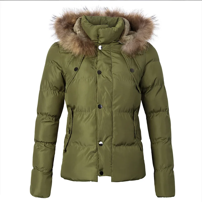 

Autumn and Winter New Women's Cotton Coat Coat Jacket Army Green Big Fur Collar Cotton Large Size Plus Luxury Warmth