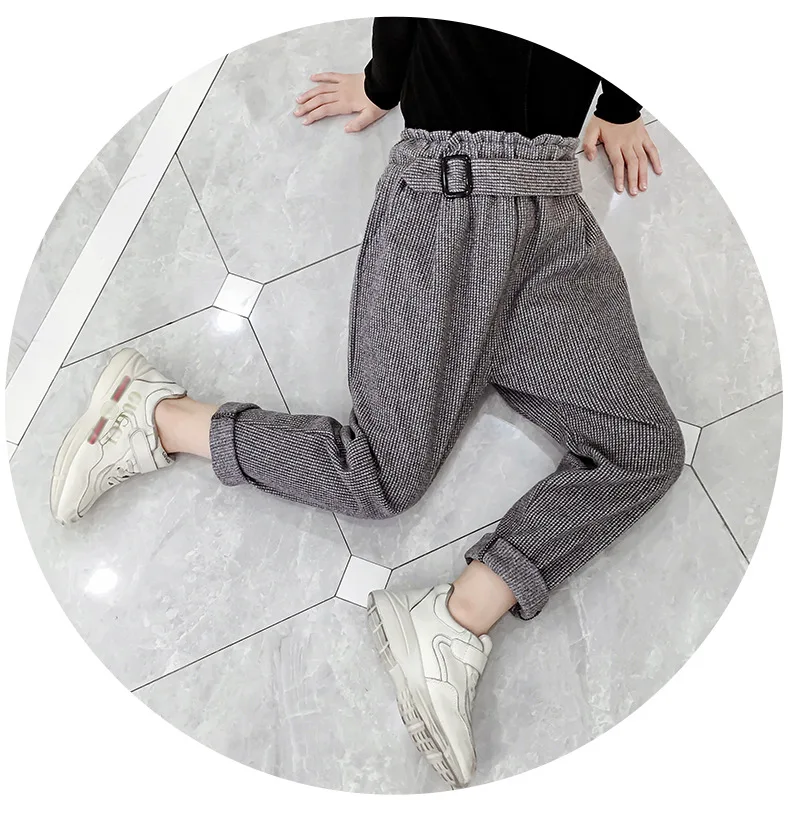 Брюки для девочек подростков повседневные шерстяные свободные штаны в ретро
