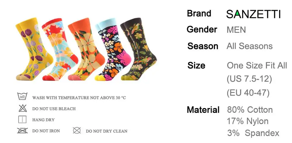 SANZETTI/5 пар мужских повседневных носков из чесаного хлопка с принтом в виде