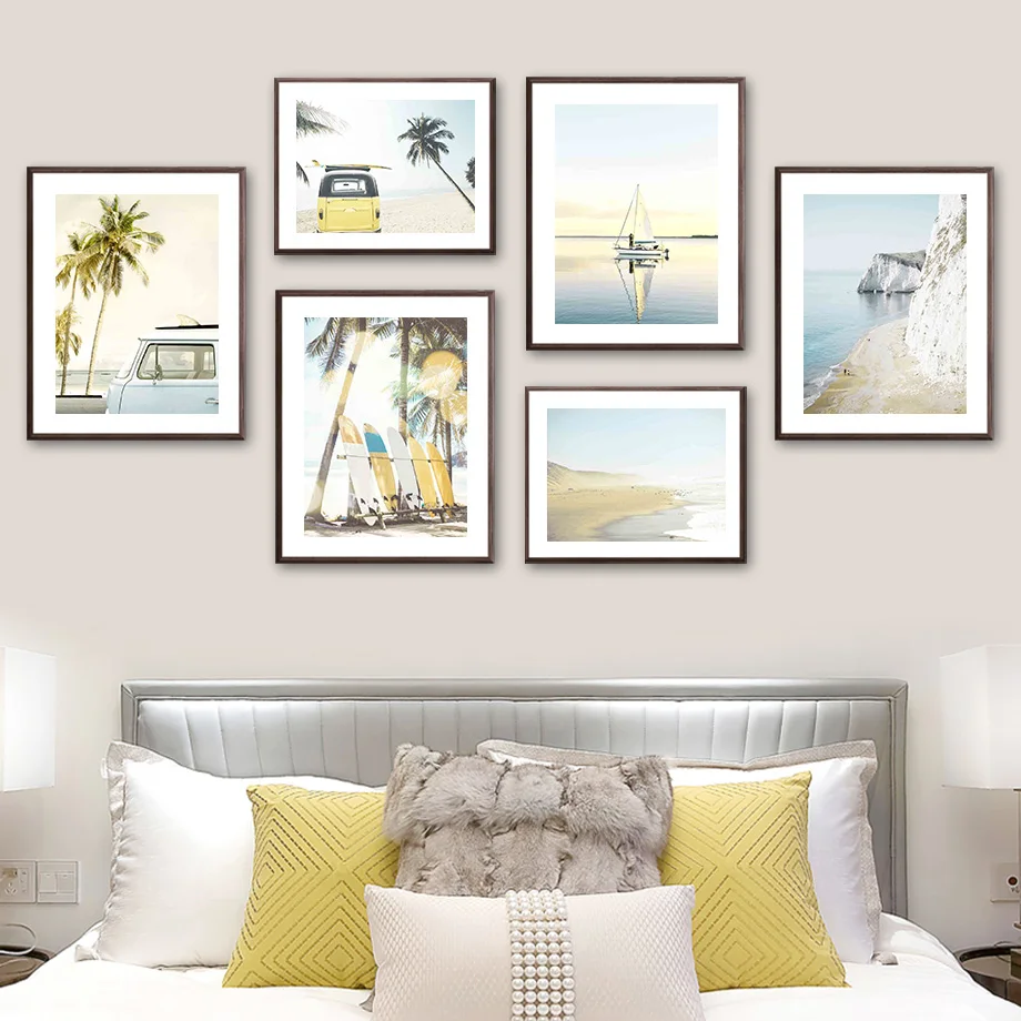 

Sea Coconut Tree Van surfboard Landscape Wall Art Canvas Painting Nordic Posters And Prints Wall For Living Room Decor Pictures