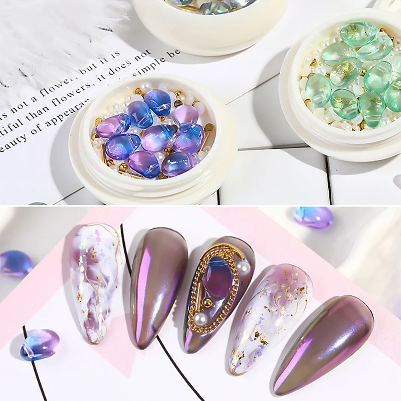 

1Jar Mix Nail Art Decorations Various Alloy Studs Crystal Jewelry Gold Bar Aurora Stones Pearl Charm Manicure Accessories H&*&