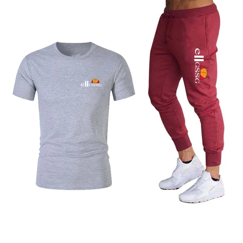 

New men's shirt sportswear two-piece men's casual fitness sports suit short-sleeved T-shirt + trousers men's casual sportswear