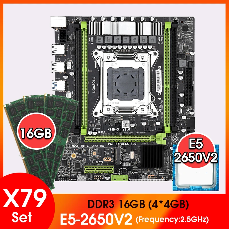 

Комплект материнской платы X79 с процессором Xeon E5 2650 V2 LGA2011, 4 шт. X 4 ГБ = 16 ГБ, 1333 МГц, комплект памяти DDR3