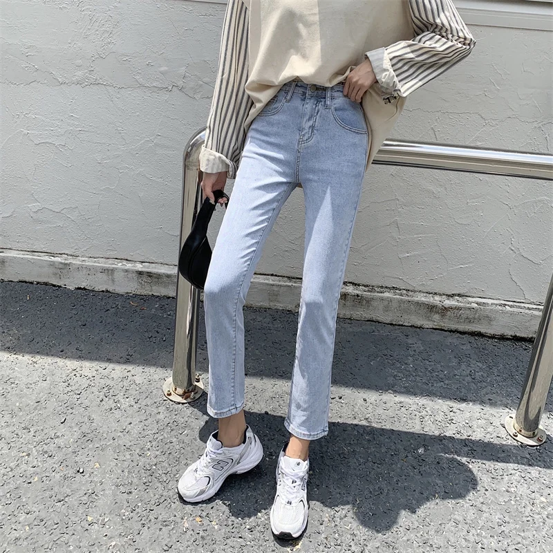 

Small Cropped Jeans Women's Spring and Autumn 2021 New High Waist Stretch Light Blue All-Matching Slimming Straight Pants