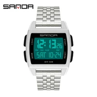sanda mens electronic watch simple luxury steel belt folding buckle sports led digital clock male business watch reloj hombre