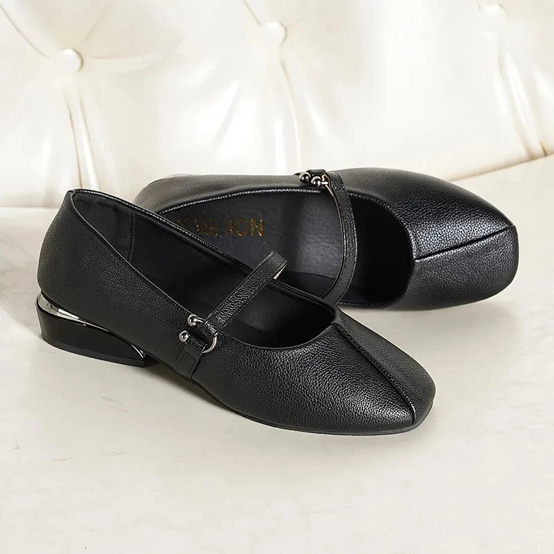 

Vintage Brown Slides Women's Heels 2021 Large Size 35-42 Square Toe Ladies Shoes temperament Shoes For Girls