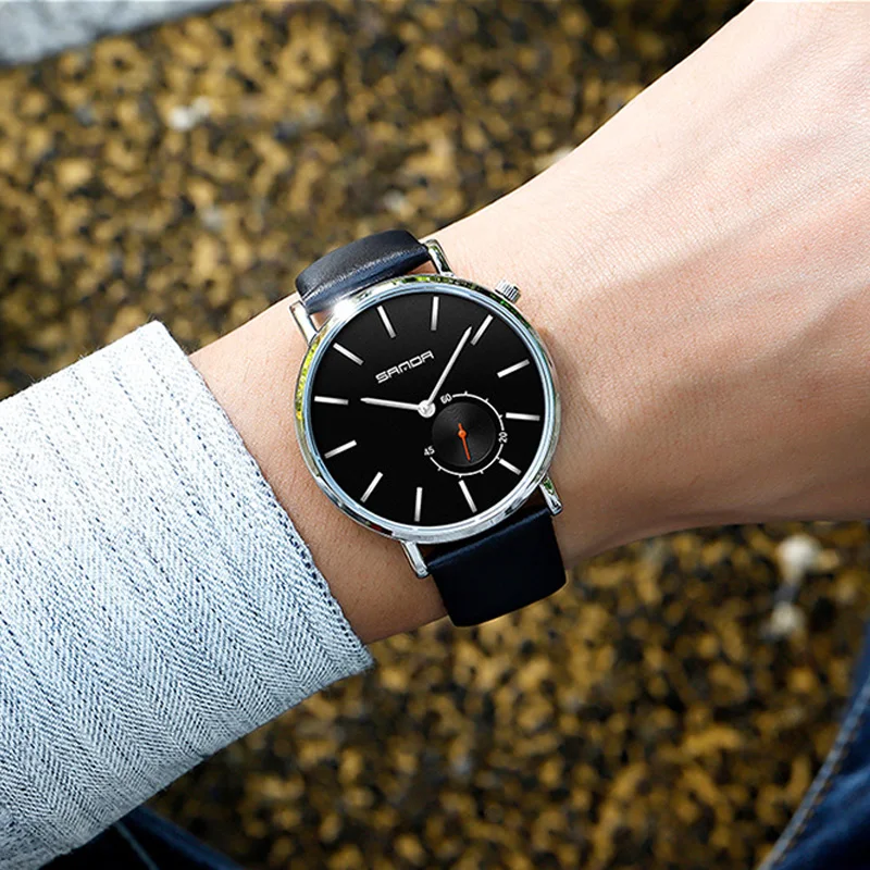 Роскошные Брендовые мужские наручные часы простой дизайн с двойным циферблатом