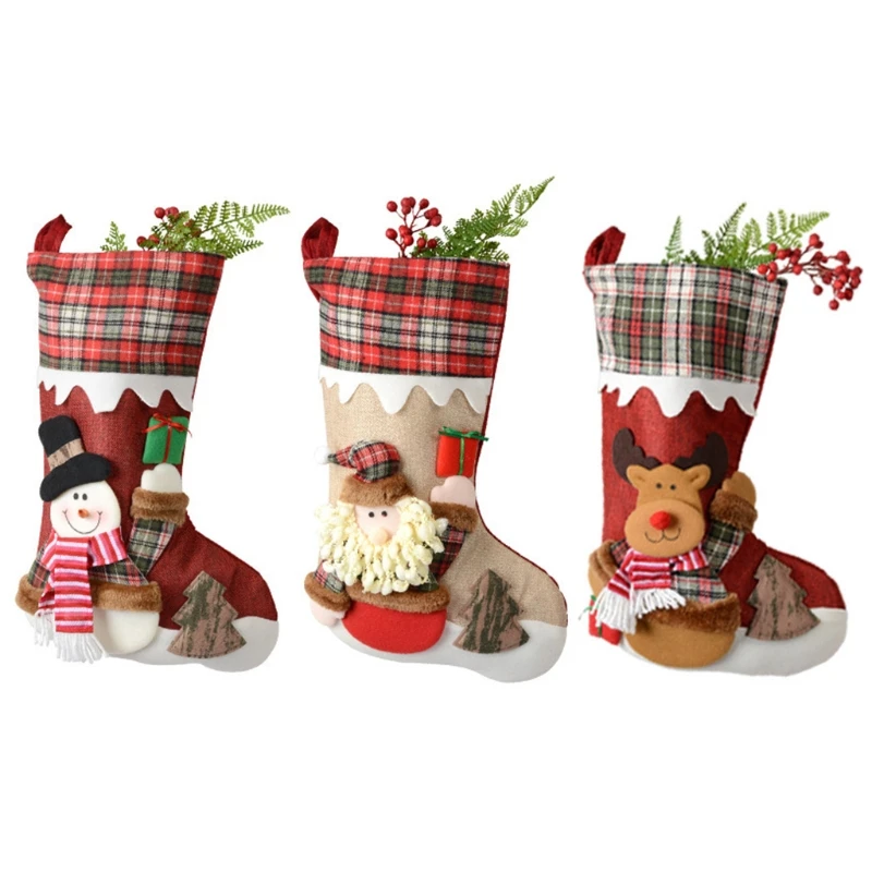 

Christmas Stocking 19'' Large Socks Santa Snowman Reindeer Gift Candy Bag Decor