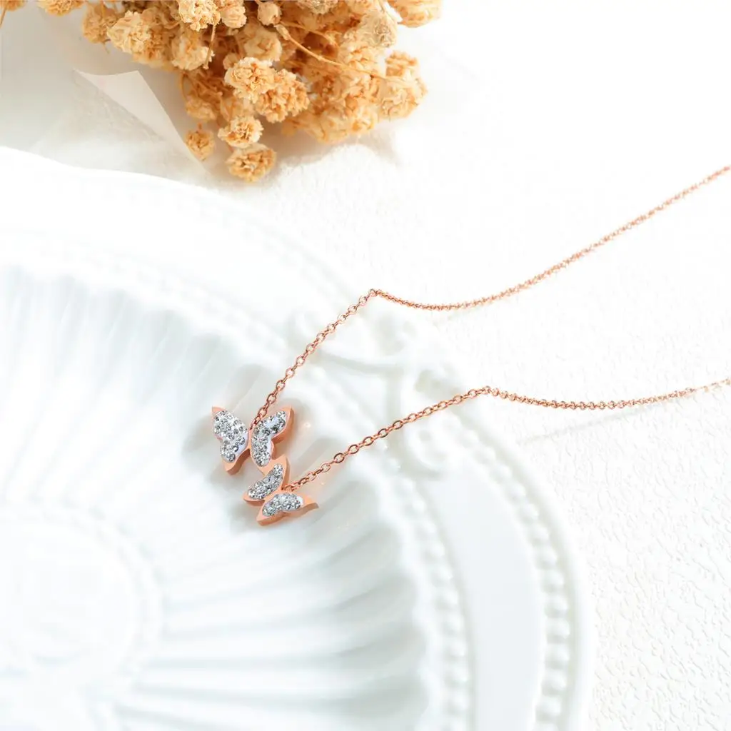 Ожерелье женское из нержавеющей стали под розовое золото с кристаллами и