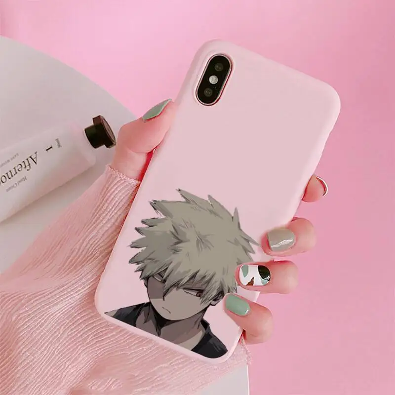 

Anime My Hero Academia Phone Case Candy Color Pink for iPhone 11 pro XS MAX 8 7 6 6S Plus X 5S SE 2020 XR
