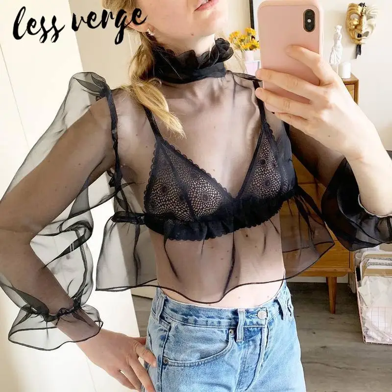 Lessverge с оборками и круглым вырезом сетчатая розовая блузка рубашка винтажные