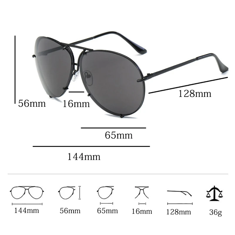 

Classic Brand Pilot Women's Sunglasses Fashion New Vintage Oversized Black Rimless Sunglasses For Men Decorative Glasses Female